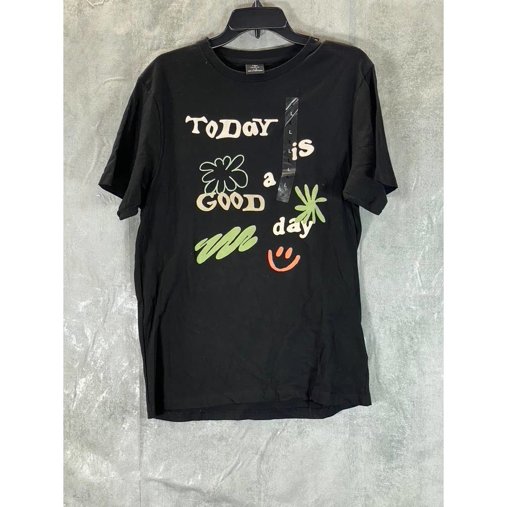 Cotton:On Men's Black A Good Day Crewneck Tbar Short-Sleeve T-Shirt SZ L
